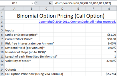 excel spreadsheet option pricing