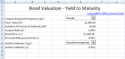 Free Bond Valuation Yield To Maturity Spreadsheet